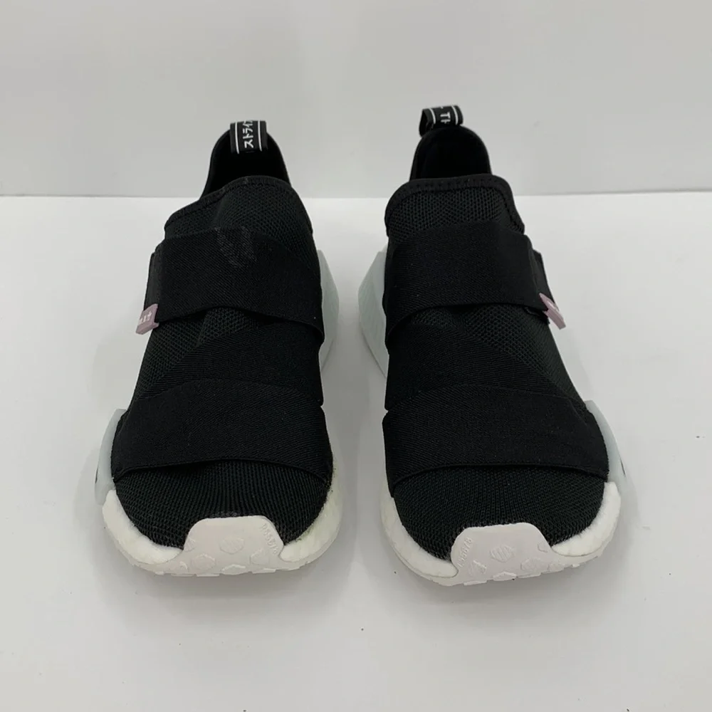 Adidas NMD R1 slip-on sneaker black white chunky strap women 6.5